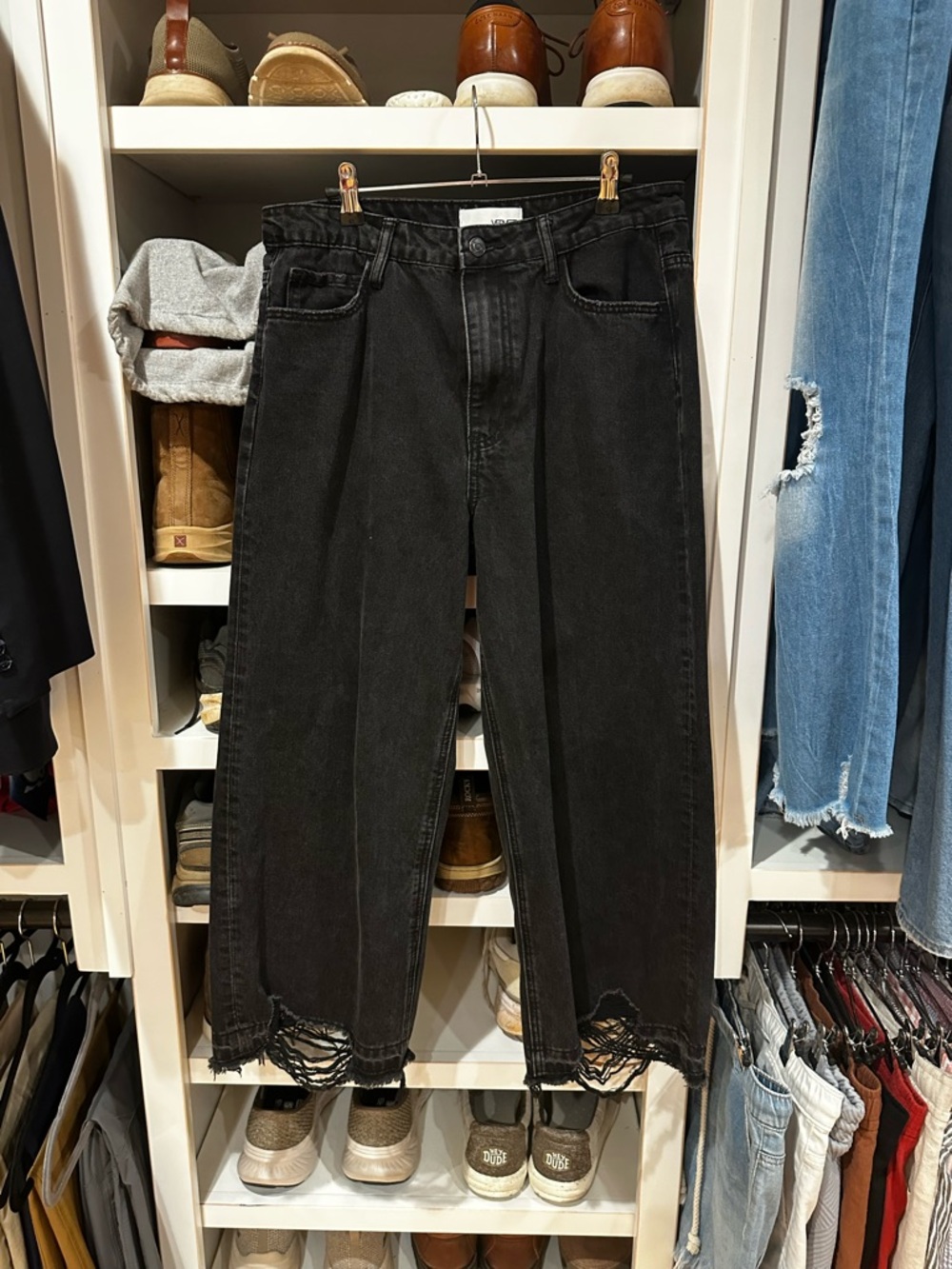 Black Distressed Wide-Leg Jeans for Women